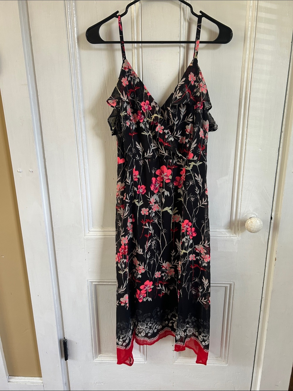 Express Black Midi Dress with Pink Floral Print